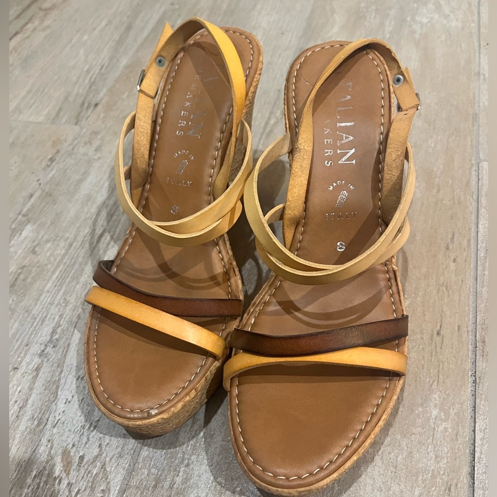 Italian Shoemakers leather strappy wedges Size 8